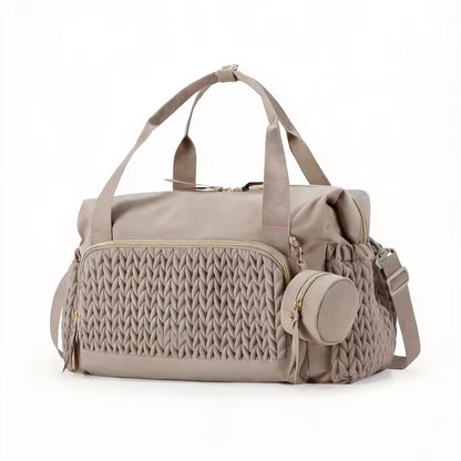 Quilted Diaper Bag Tote with Changing Pad and Insulated Bottle Pockets