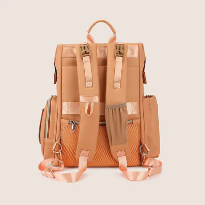 PU Leather Diaper Bag Backpack with Insulated Bottle Pockets and Wipes Pocket