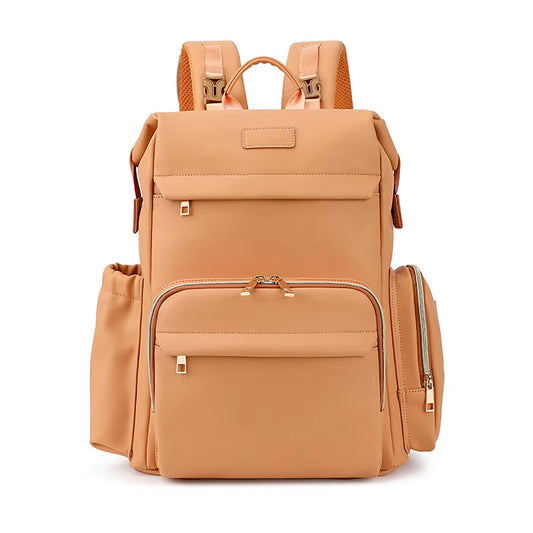 PU Leather Diaper Bag Backpack with Insulated Bottle Pockets and Wipes Pocket