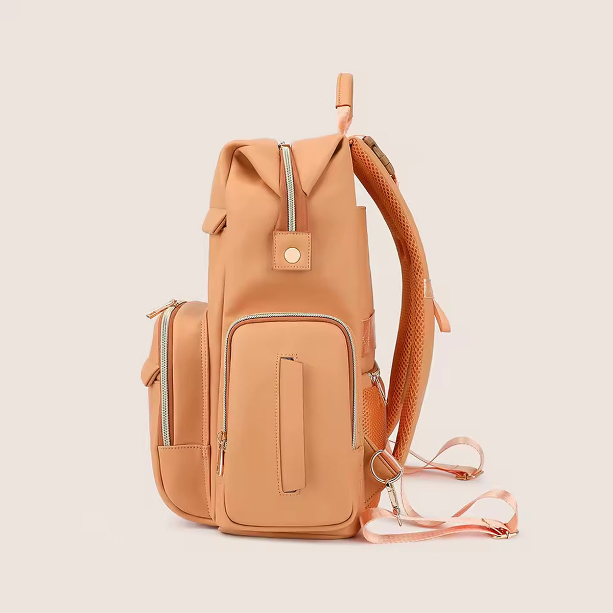 PU Leather Diaper Bag Backpack with Insulated Bottle Pockets and Wipes Pocket