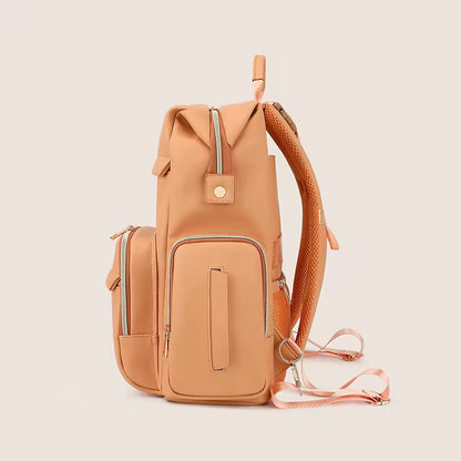 PU Leather Diaper Bag Backpack with Insulated Bottle Pockets and Wipes Pocket