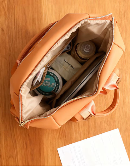 PU Leather Diaper Bag Backpack with Insulated Bottle Pockets and Wipes Pocket
