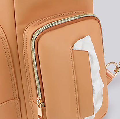 PU Leather Diaper Bag Backpack with Insulated Bottle Pockets and Wipes Pocket