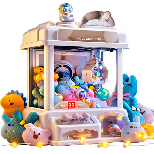 Mini claw machine with toys on a white background